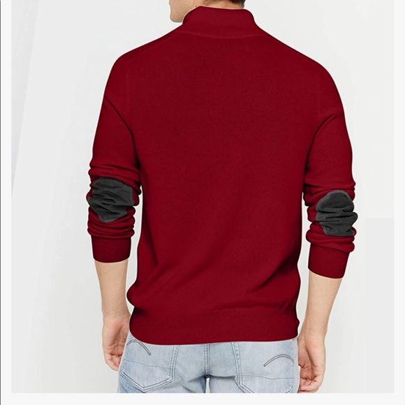 STATE CASHMERE Mock-Neck Quarter Button Polo Sweater Elbow Patch 100% Cashmere L - Picture 2 of 14